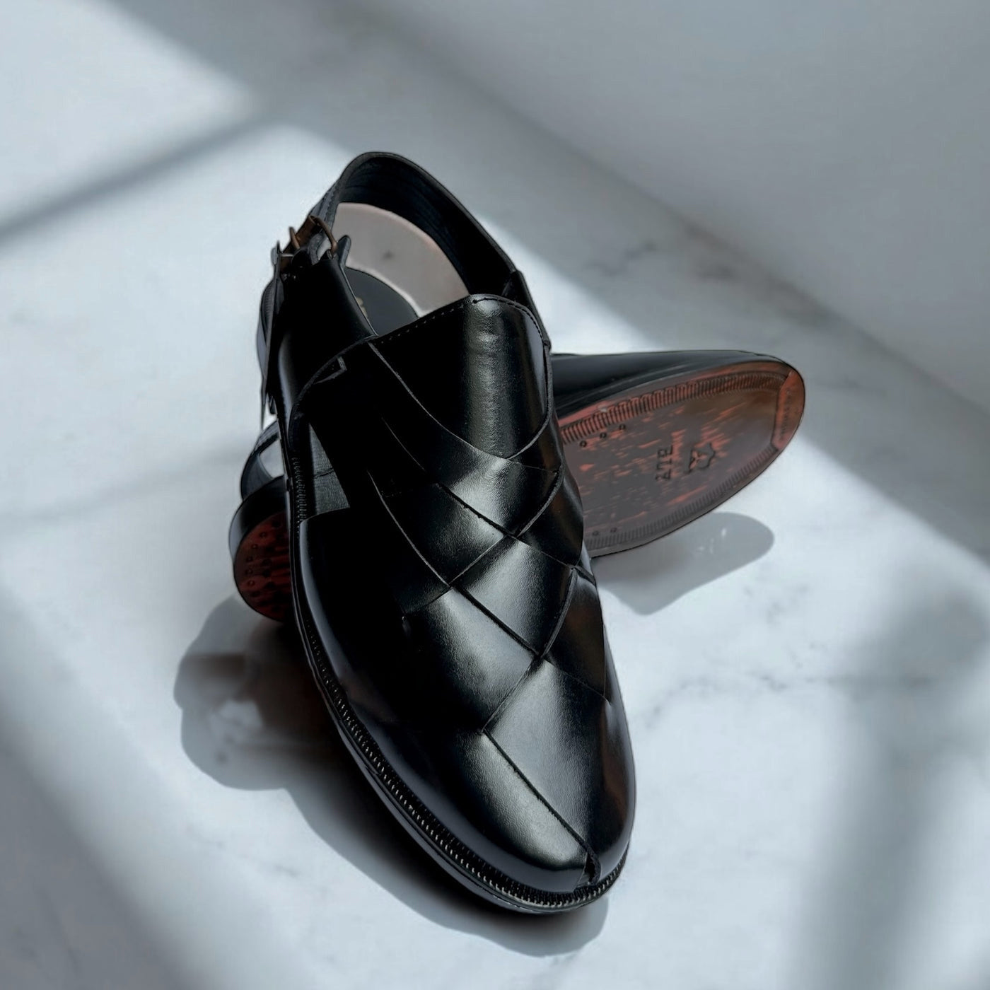 Black Leather Braided  Peshawri Sandals