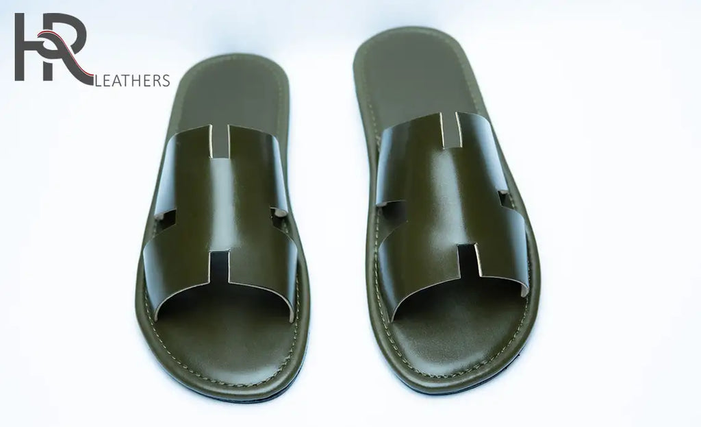 Izmiri Sandals | Green H Shape Leather