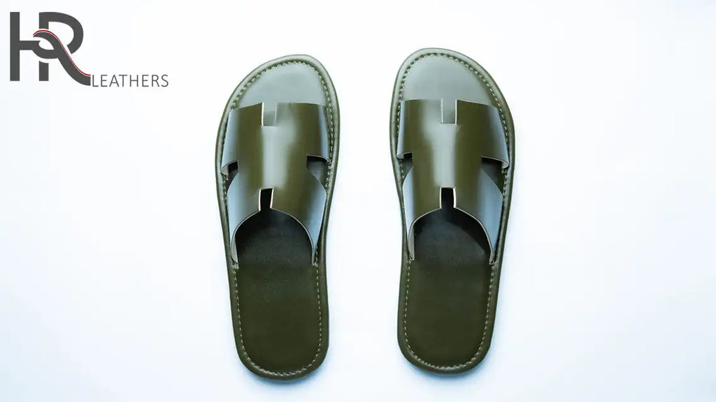 Izmiri Sandals | Green H Shape Leather