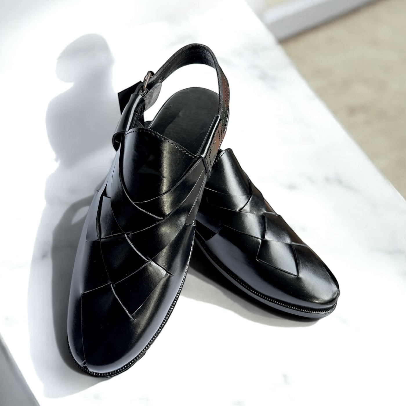 Black Leather Braided  Peshawri Sandals