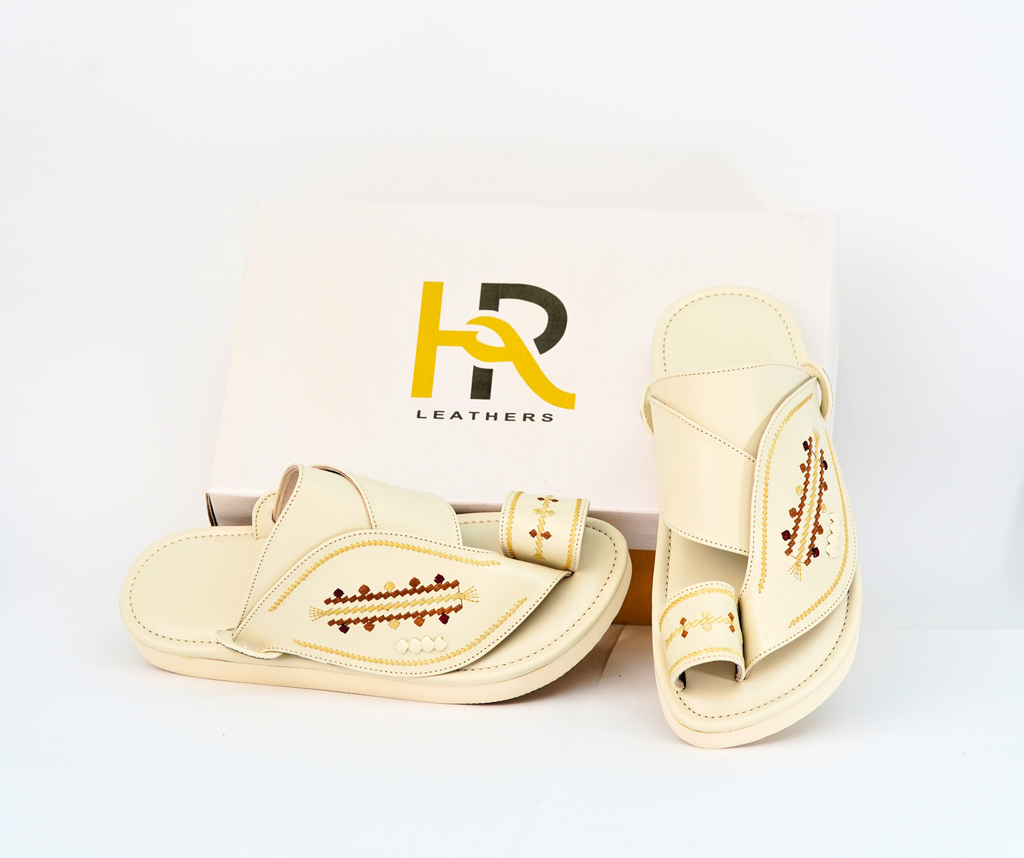 Arabic Khaliji Sandals in Cream Colour with iconic Embroidery