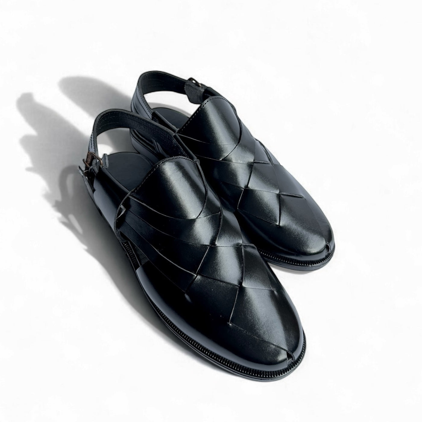 Black Leather Braided  Peshawri Sandals