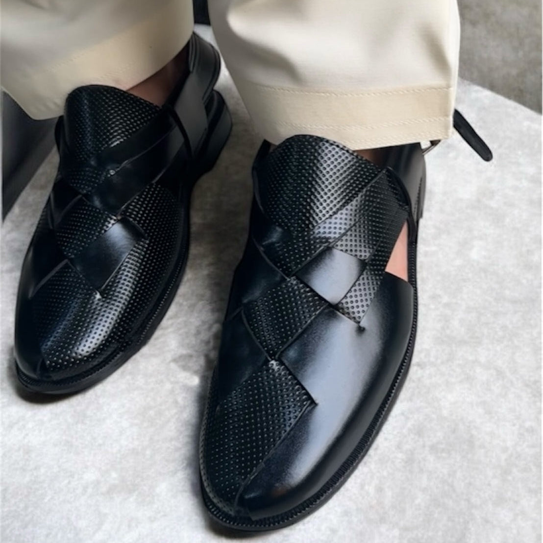 Peshawri Sandals Black Embroided