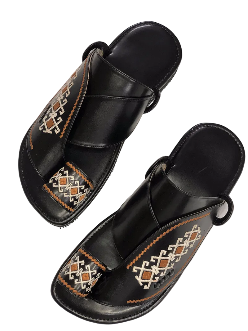 Arabic Khaliji Sandals in Black Colour with iconic Embroidery