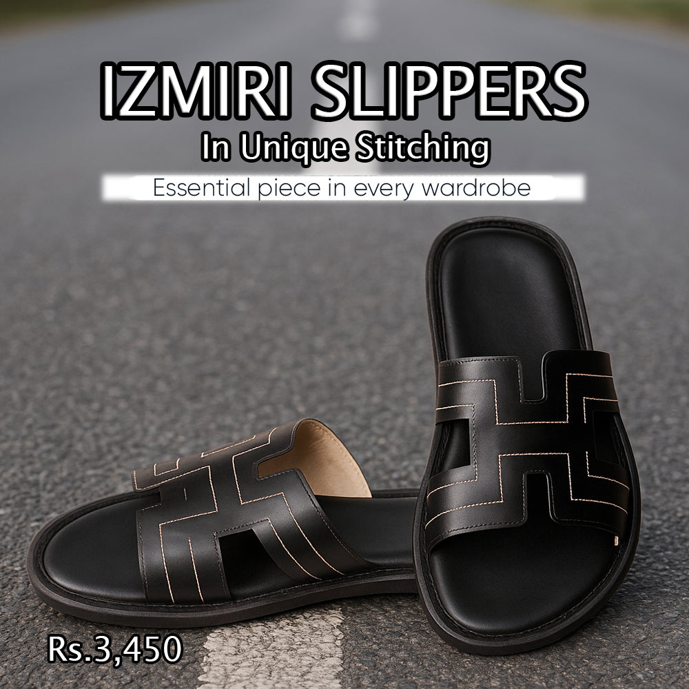 Izmiri Slippers In Unique Stitching |  Black